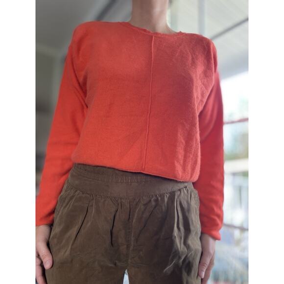 Free People Orange Cropped Sweater Wide Sleeve Cashmere Silk Blend Cozy Size M - Picture 1 of 8